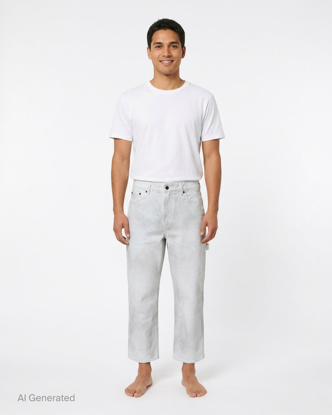 thisisneverthat Painter Pants in washed white with paint-worn finish, relaxed straight-leg silhouette, carpenter utility tab detail, and five-pocket construction — front view - front