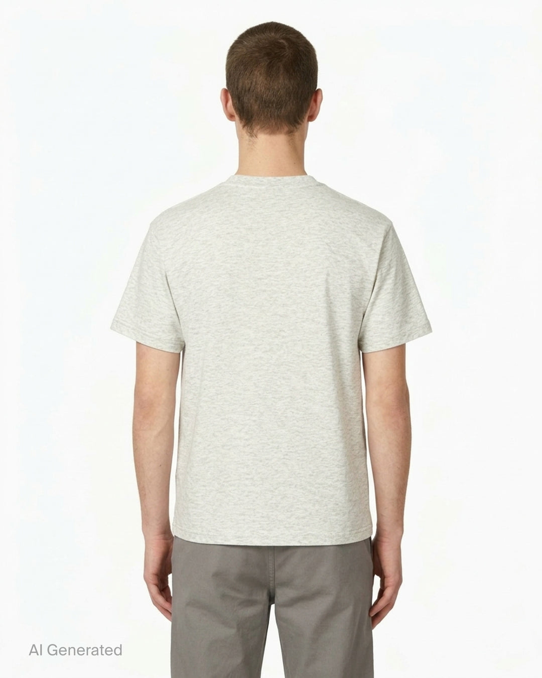 thisisneverthat Running Dogs Graphic Tee in heather grey, featuring a cartoon illustration of three running dogs in brown, golden, and black with the thisisneverthat logo printed below in blue - back