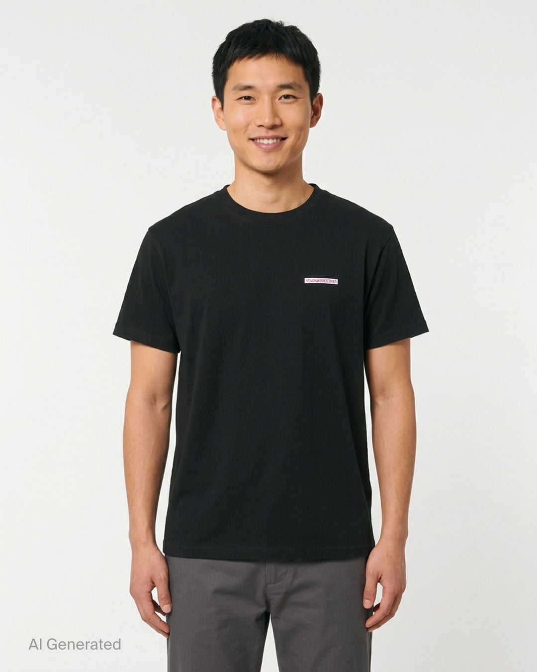 thisisneverthat Saturn short sleeve tee in washed black with a small woven brand logo label at the chest and a ribbed crewneck collar, displayed flat on a white background - front
