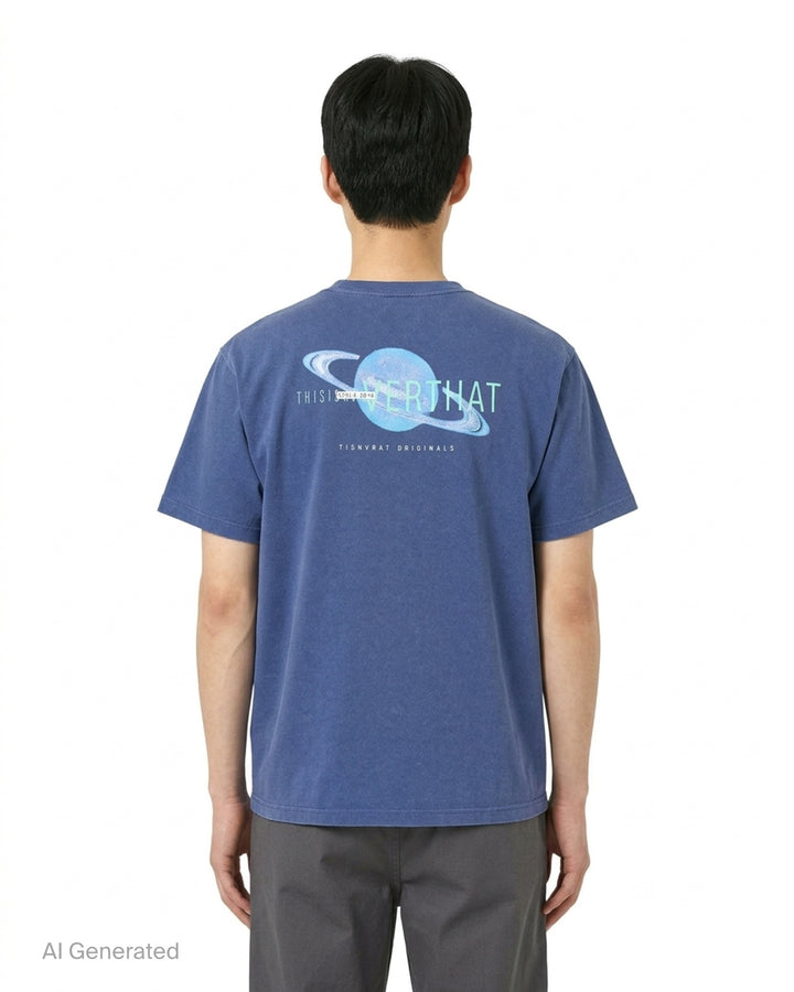 thisisneverthat Saturn short sleeve tee in washed black with a small woven brand logo label at the chest and a ribbed crewneck collar, displayed flat on a white background - back