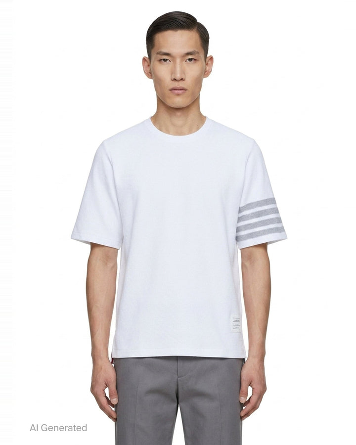 4-Bar Textured Short Sleeve Tee | Thom Browne | Club21 - front