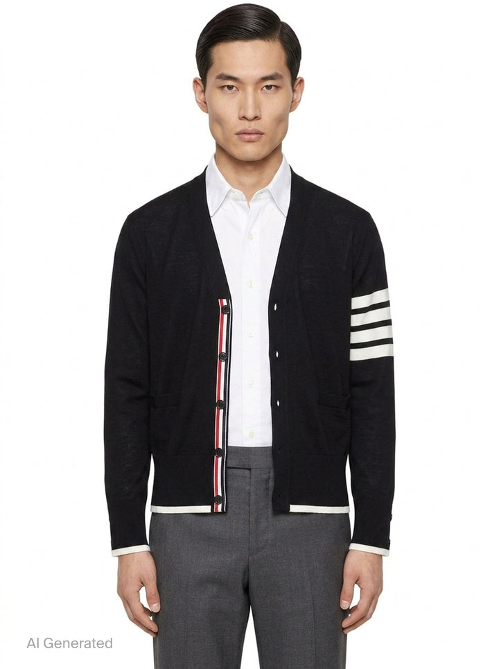 4-Bar V-Neck Cardigan | Thom Browne | Club21 - front