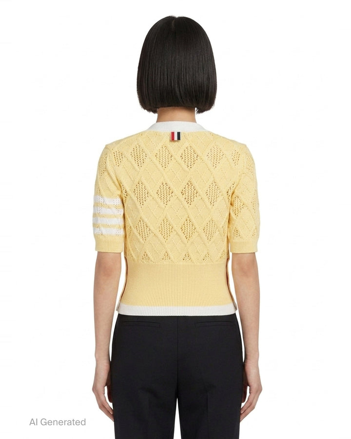 Argyle Pointelle Cable Cardigan | Thom Browne | Club21 - back