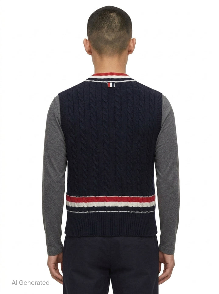 Baby Cable V-Neck Cricket Vest | Thom Browne | Club21 - back