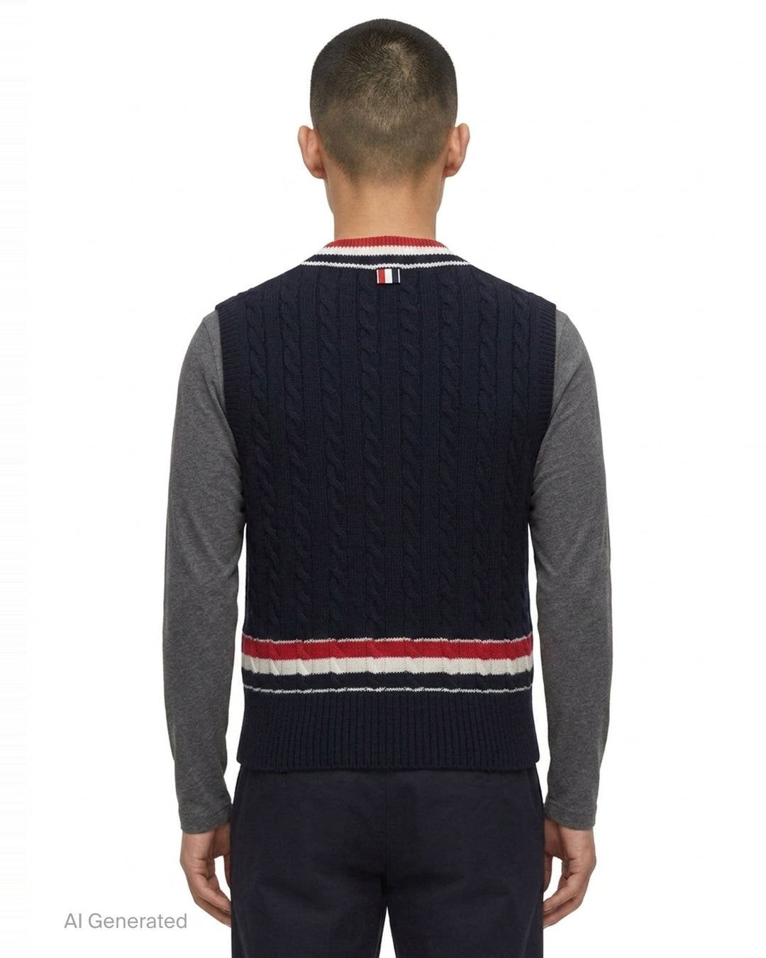 Baby Cable V-Neck Cricket Vest | Thom Browne | Club21 - back