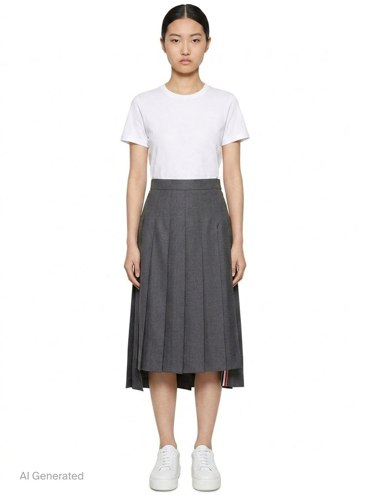 Below Knee Dropped Back Pleated Skirt | Thom Browne | Club21 - front