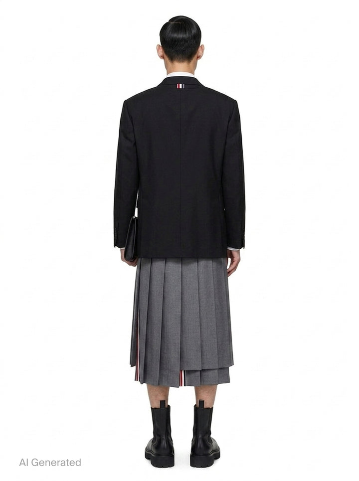 Below Knee Dropped Back Pleated Skirt | Thom Browne | Club21 - back