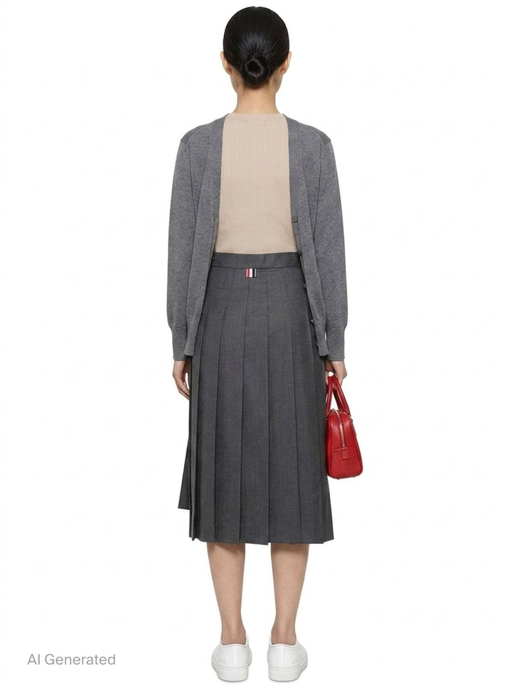 Below Knee Dropped Back Pleated Skirt | Thom Browne | Club21 - back