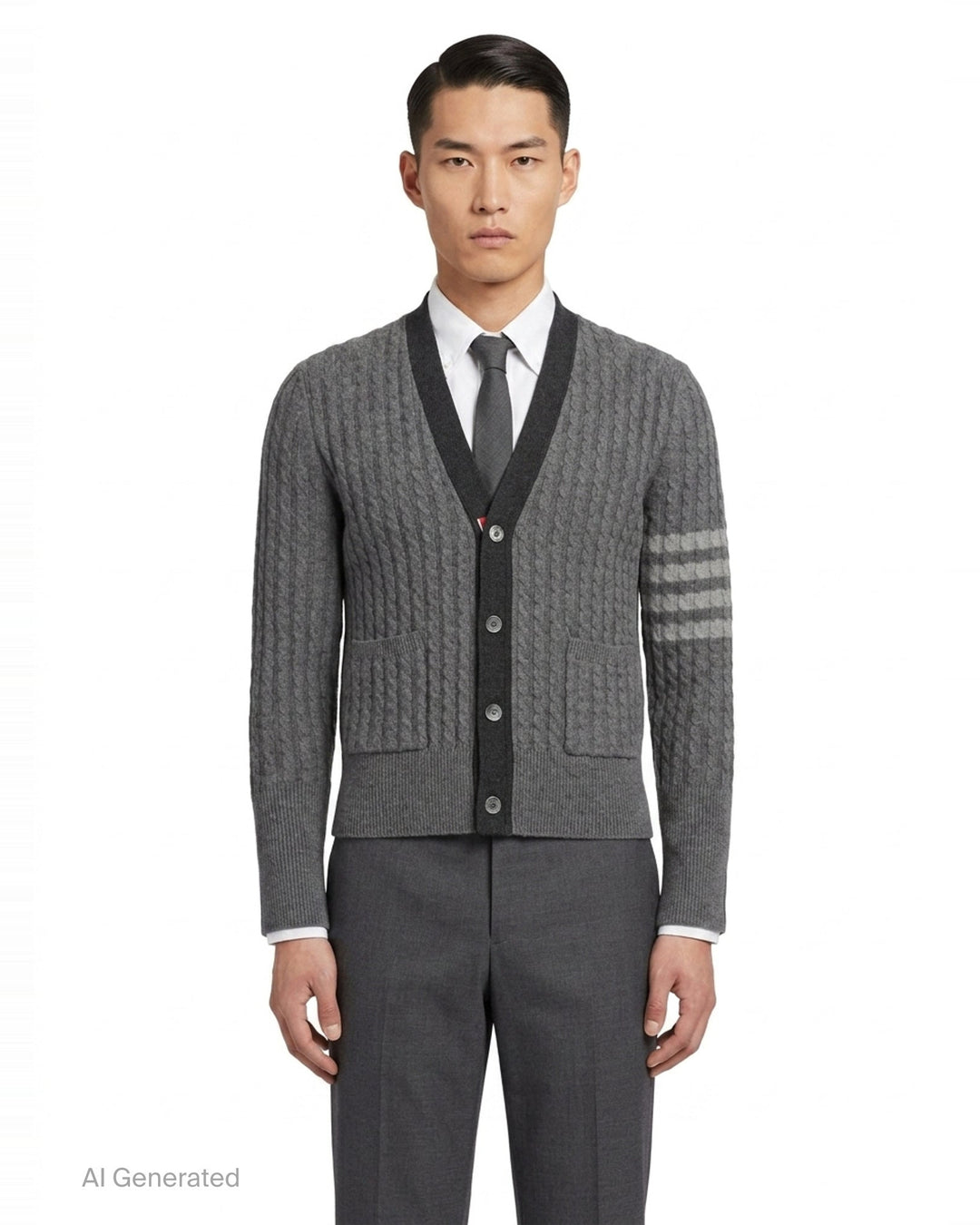 Cable Knit V-Neck Cardigan | Thom Browne | Club21 - front