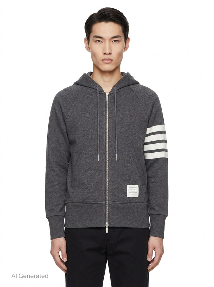 Classic 4-Bar Full Zip Hoodie | Thom Browne | Club21 - front