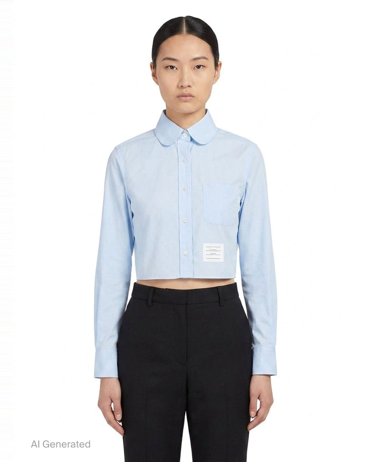 Classic Round Collar Cropped Shirt | Thom Browne | Club21 - front