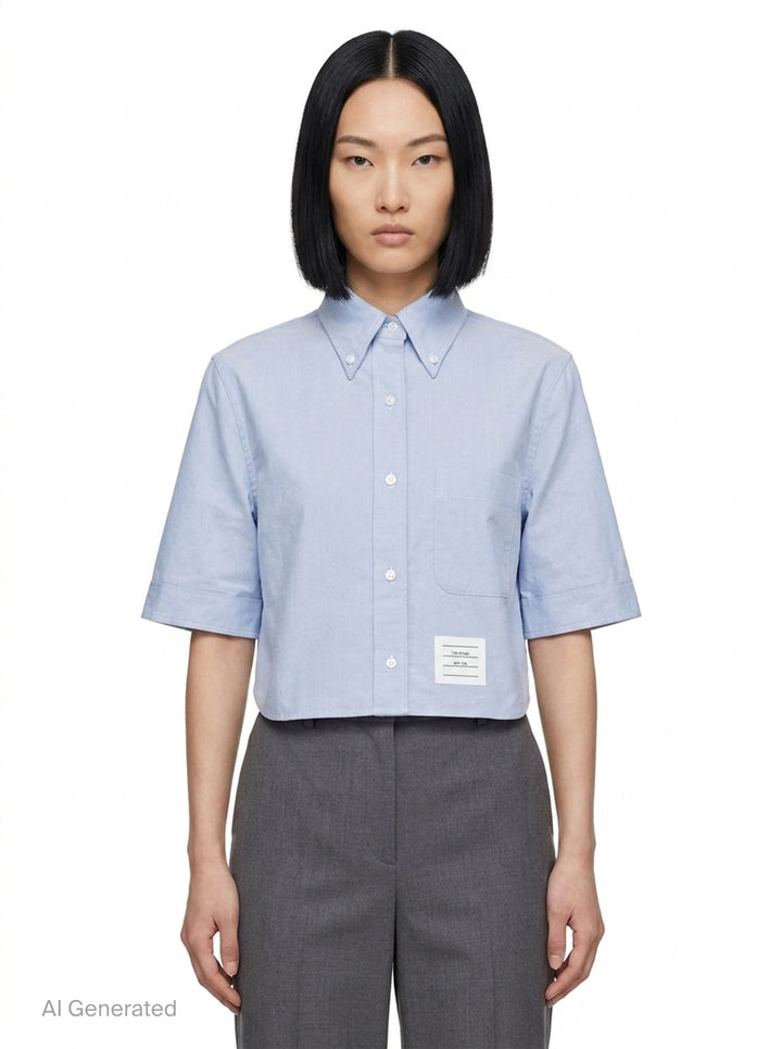 Cropped Point Collar Shirt | Thom Browne | Club21 - front