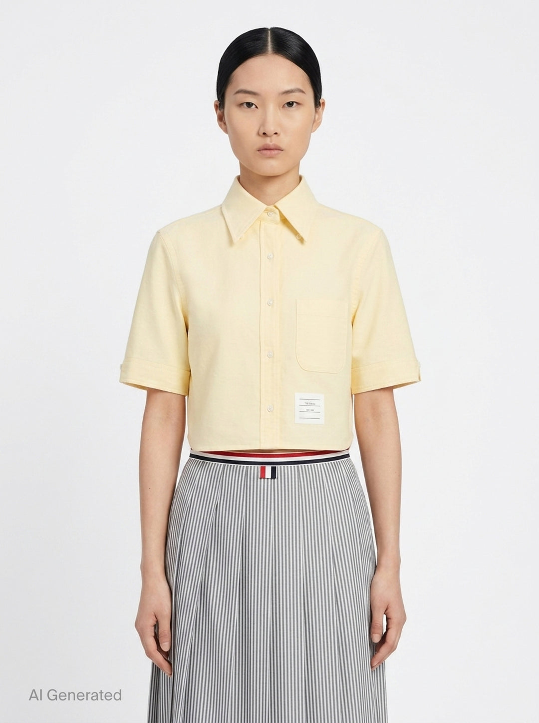 Cropped Point Collar Short Sleeve Shirt | Thom Browne | Club21 - front
