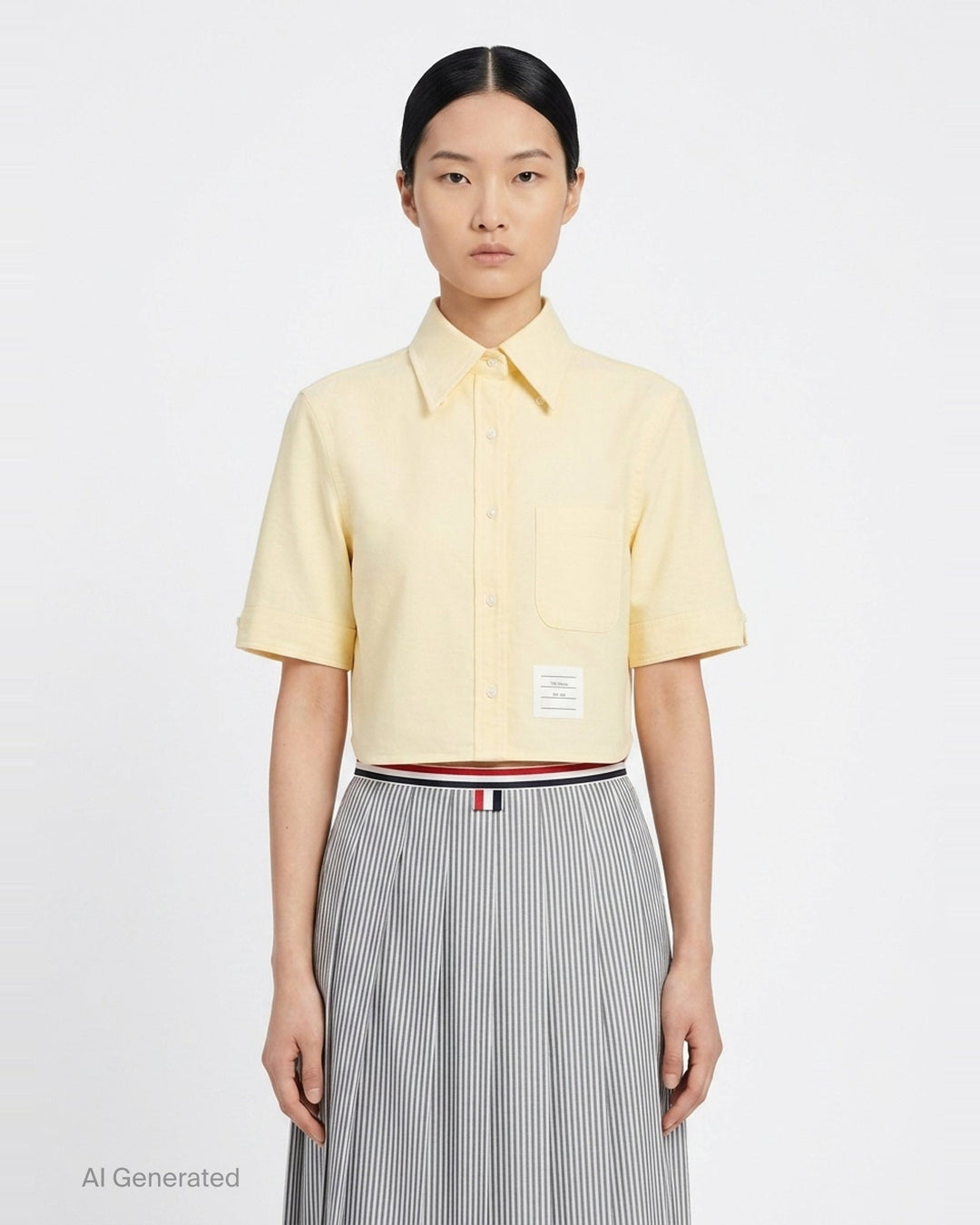 Cropped Point Collar Short Sleeve Shirt | Thom Browne | Club21 - front