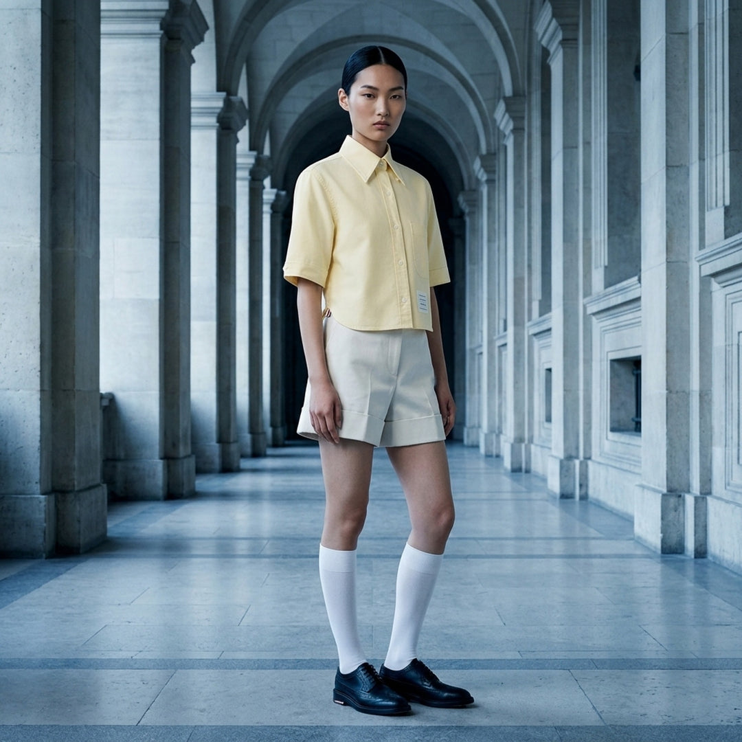 Cropped Point Collar Short Sleeve Shirt | Thom Browne | Club21 - lifestyle