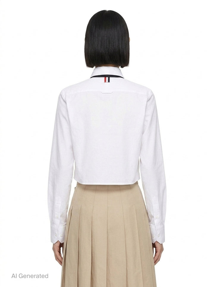 Cropped Round Collar Shirt | Thom Browne | Club21 - back