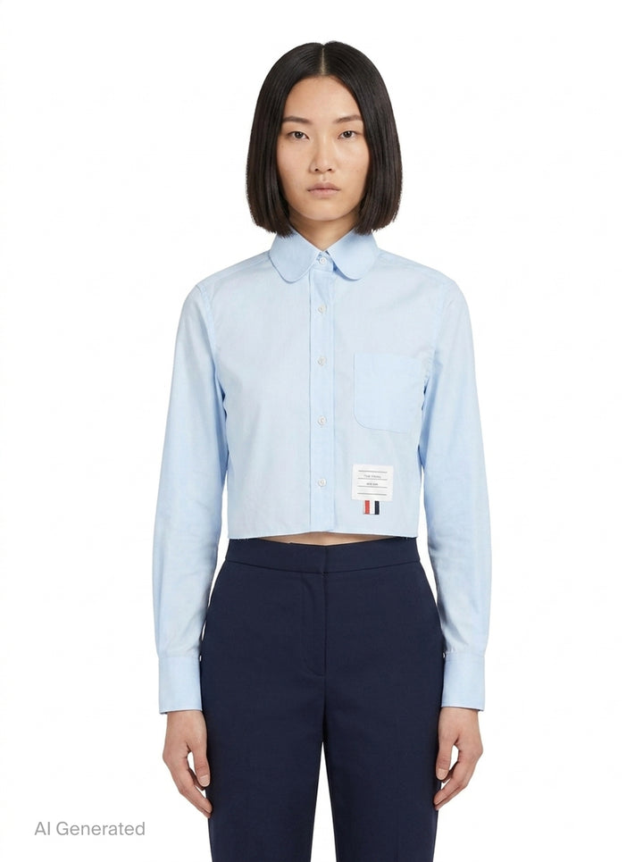 Cropped Round Collar Shirt | Thom Browne | Club21 - front