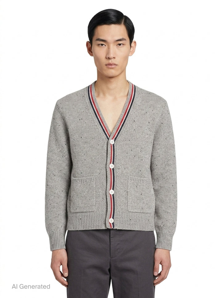 Donegal Wool V-Neck Cardigan | Thom Browne | Club21 - front