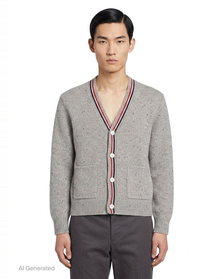 Donegal Wool V-Neck Cardigan | Thom Browne | Club21 - front