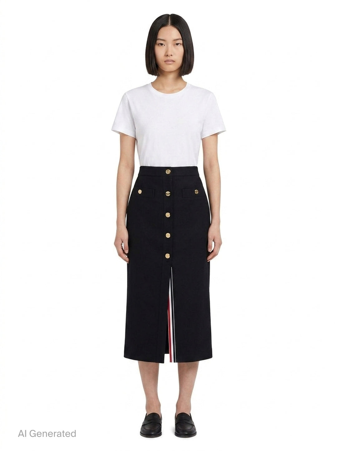 High Waisted Button Front Skirt | Thom Browne | Club21 - front
