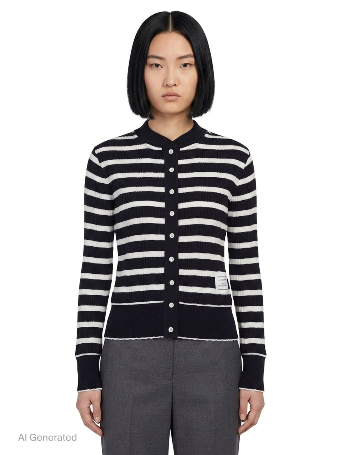 Long Sleeve Crew Neck Cardigan | Thom Browne | Club21 - front