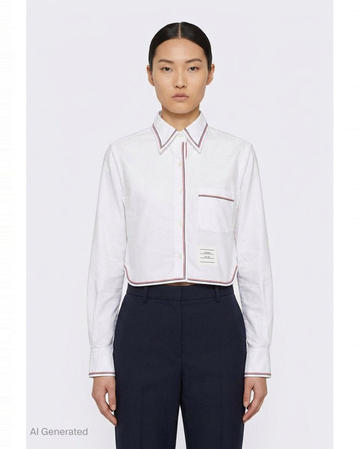 Long Sleeve Cropped Shirt | Thom Browne | Club21 - front