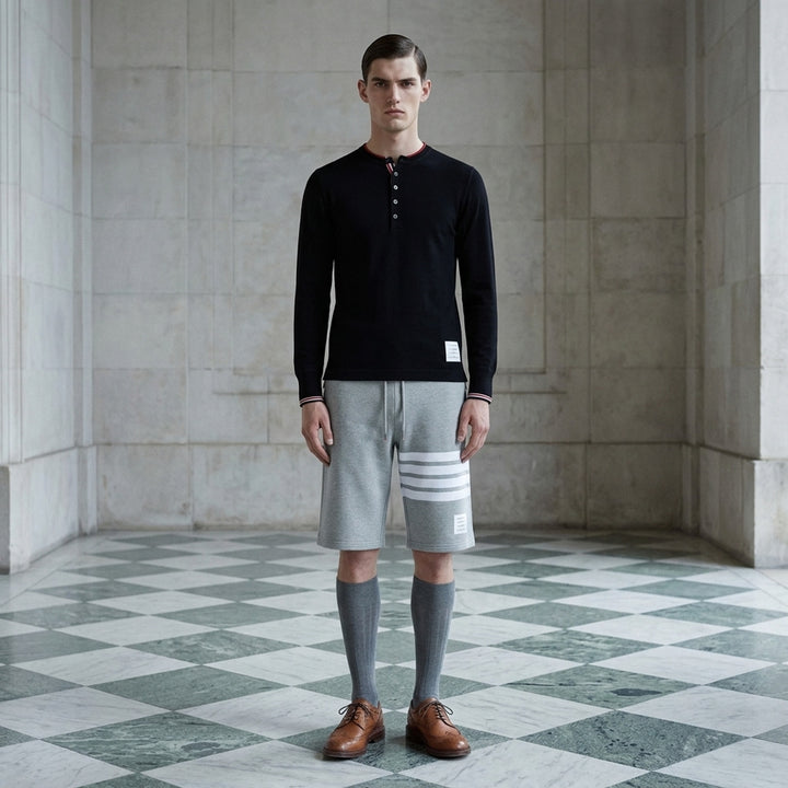 Long Sleeve Henley Tipping Strip | Thom Browne | Club21 - lifestyle