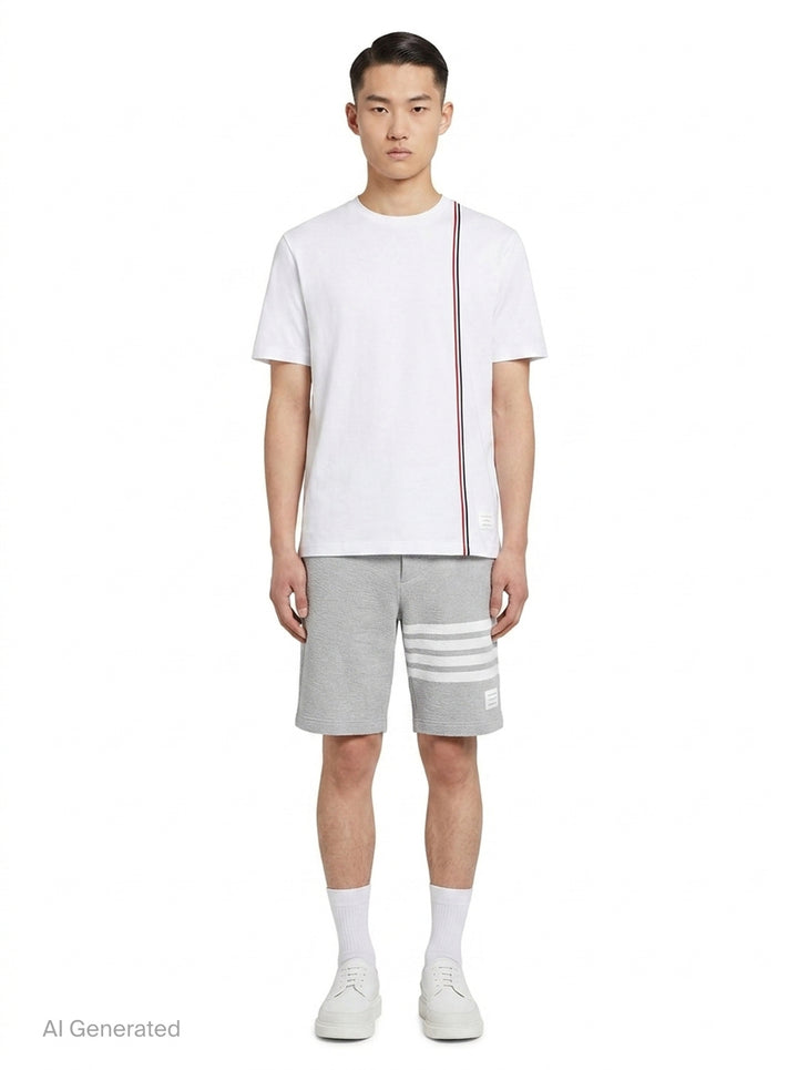 Medium Weight Diagonal Stripe Tee | Thom Browne | Club21 - front