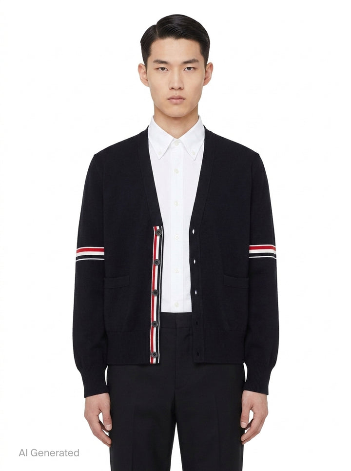Milano Stitch V-Neck Cardigan | Thom Browne | Club21 - front