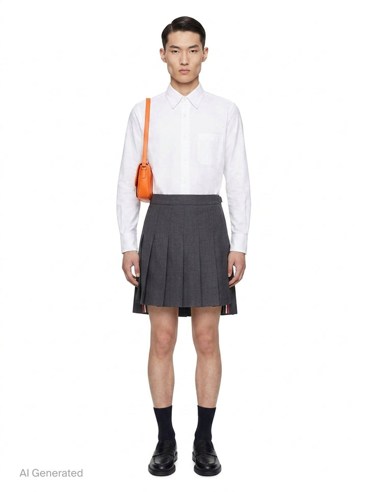Mini Dropped Back Pleated Skirt | Thom Browne | Club21 - front
