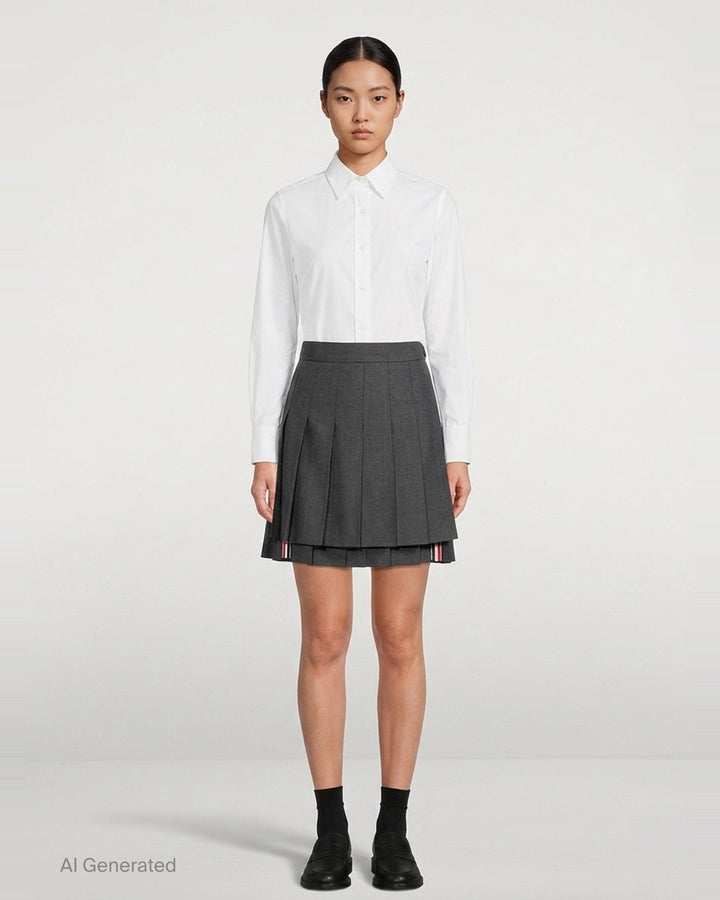 Mini Dropped Back Pleated Skirt | Thom Browne | Club21 - front
