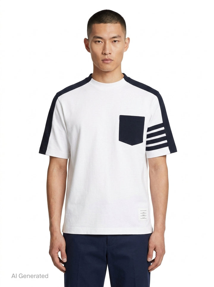Oversized Colorblock Pocket Tee | Thom Browne | Club21 - front