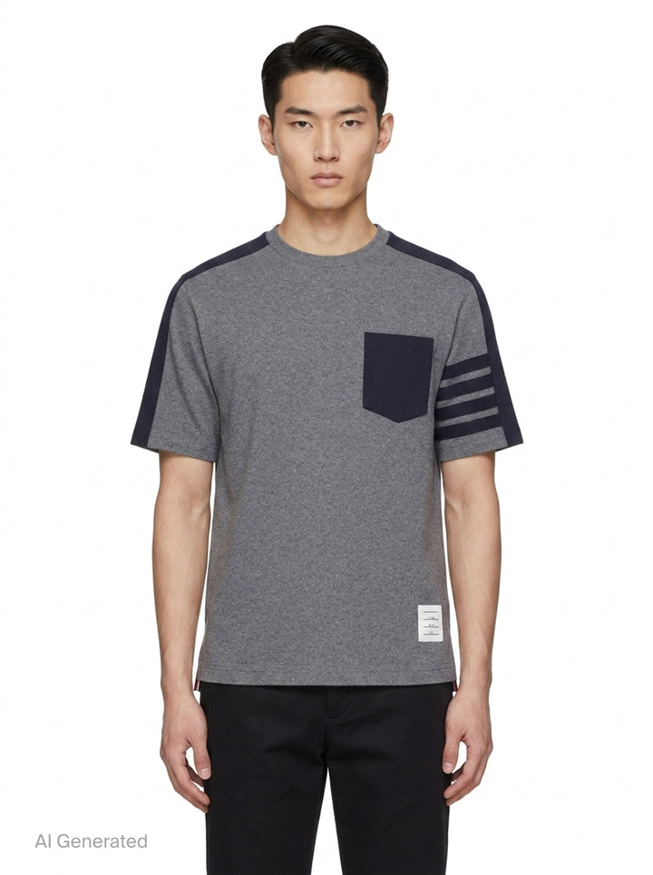 Oversized Colorblock Pocket Tee | Thom Browne | Club21 - front