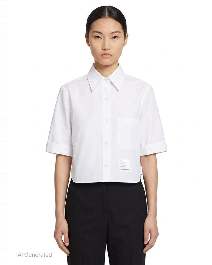 Oxford Cropped Short Sleeve Shirt | Thom Browne | Club21 - front