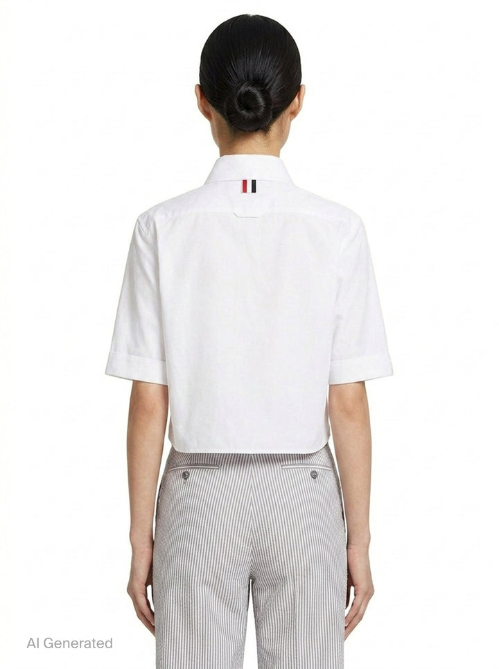 Oxford Cropped Short Sleeve Shirt | Thom Browne | Club21 - back