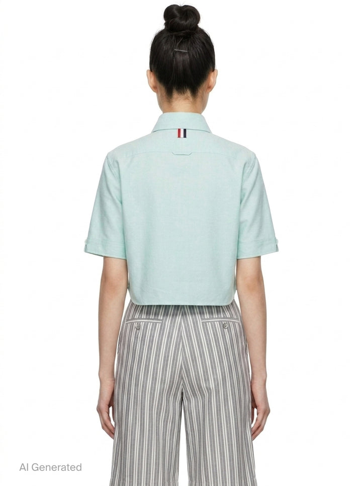 Oxford Cropped Short Sleeve Shirt | Thom Browne | Club21 - back