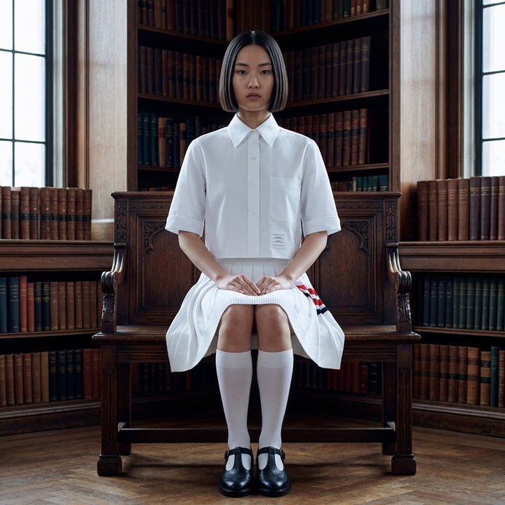 Oxford Cropped Short Sleeve Shirt | Thom Browne | Club21 - lifestyle