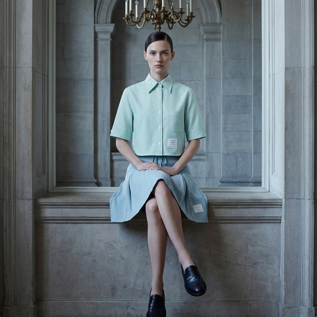 Oxford Cropped Short Sleeve Shirt | Thom Browne | Club21 - lifestyle