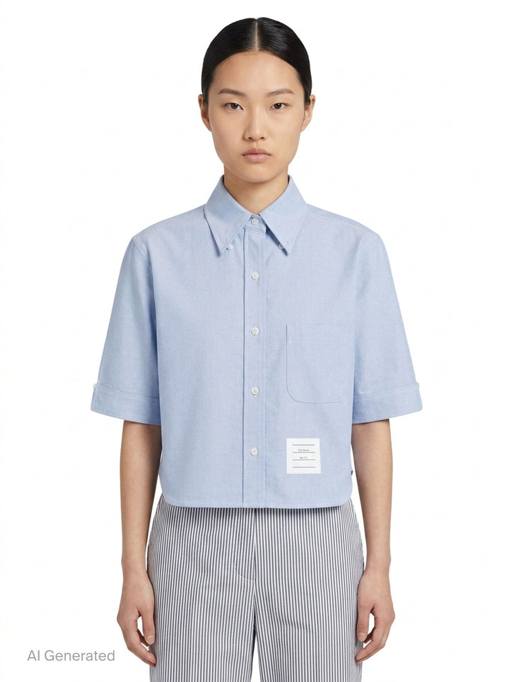 Oxford Cropped Short Sleeve Shirt | Thom Browne | Club21 - front