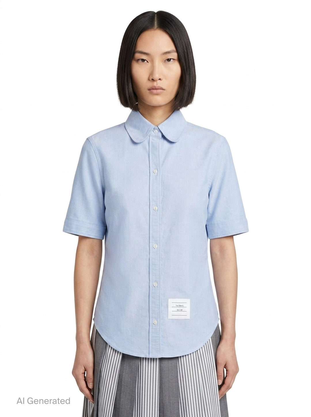 Oxford Round Collar Short Sleeve Shirt | Thom Browne | Club21 - front