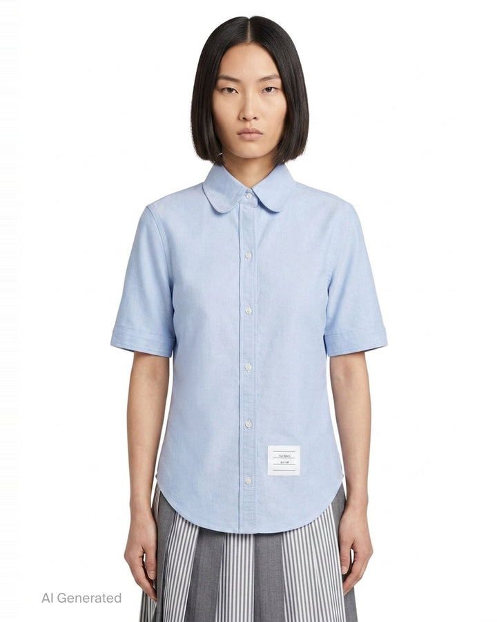 Oxford Round Collar Short Sleeve Shirt | Thom Browne | Club21 - front