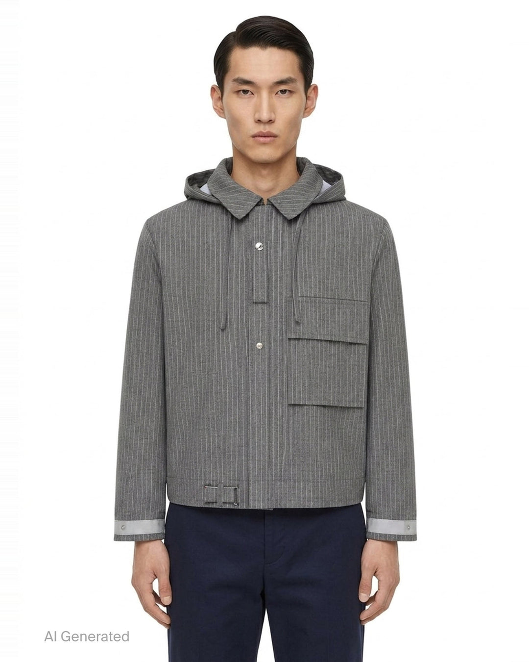 Pinstripe Hooded Mariner Jacket | Thom Browne | Club21 - front