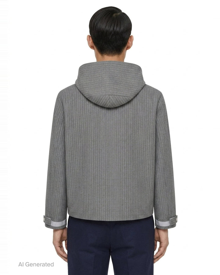 Pinstripe Hooded Mariner Jacket | Thom Browne | Club21 - back