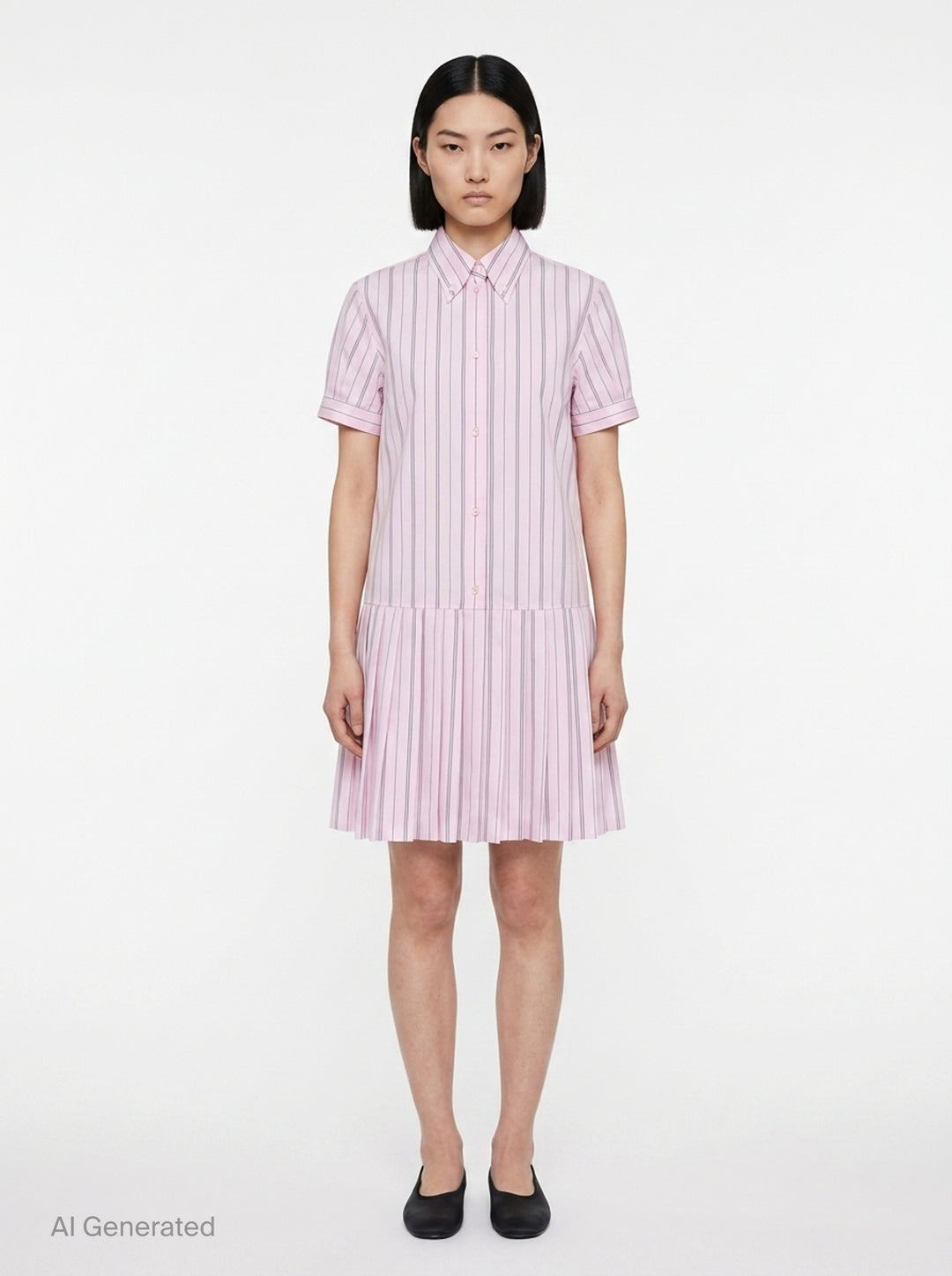 Pleated Bottom Short Sleeve Shirt Dress | Thom Browne | Club21 - front