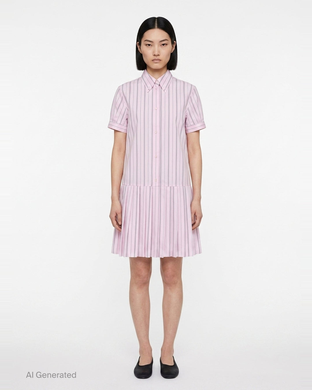 Pleated Bottom Short Sleeve Shirt Dress | Thom Browne | Club21 - front