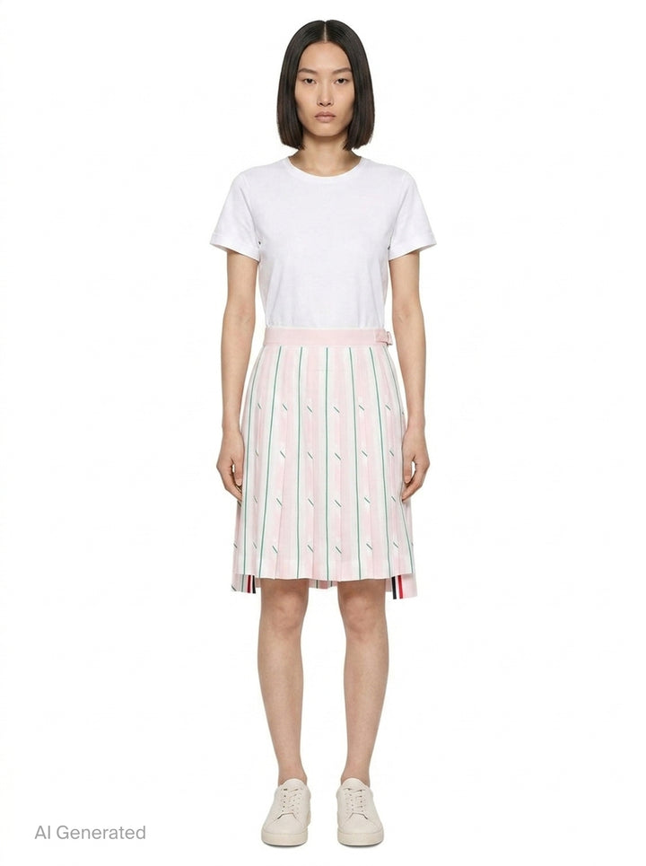 Pleated Striped Mini Skirt | Thom Browne | Club21 - front