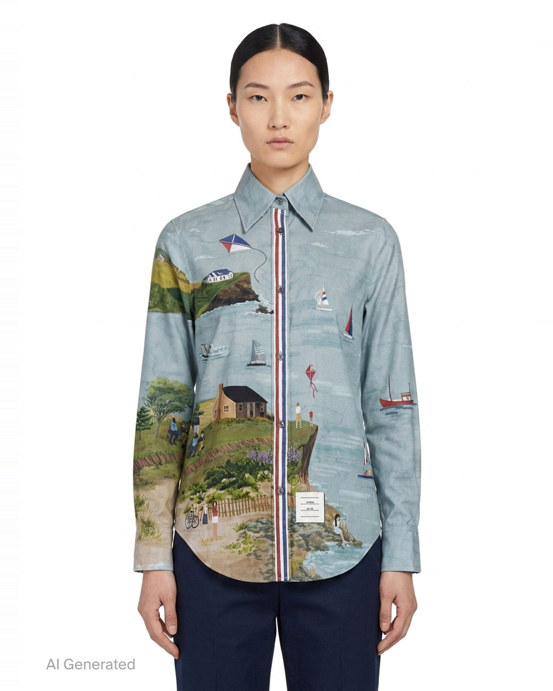 Point Collar Coastal Print Shirt | Thom Browne | Club21 - front