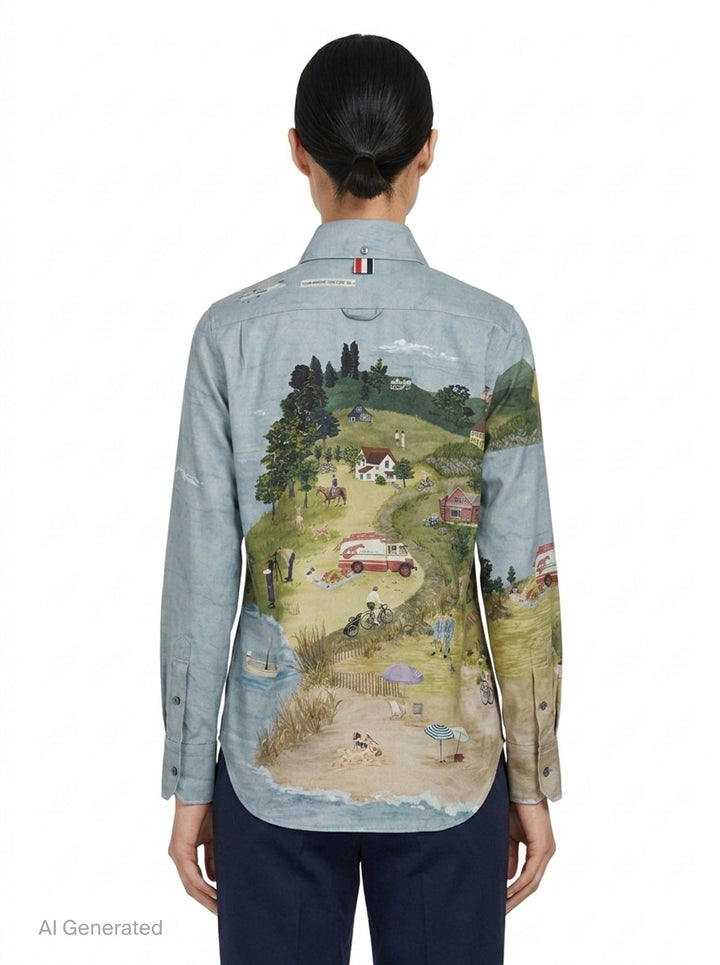Point Collar Coastal Print Shirt | Thom Browne | Club21 - back