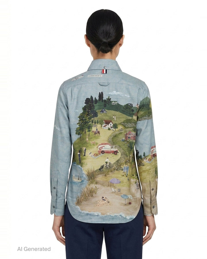Point Collar Coastal Print Shirt | Thom Browne | Club21 - back