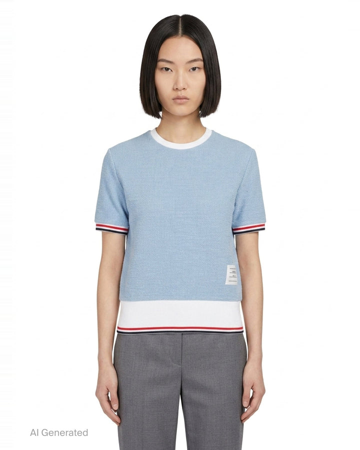 Rib Cuff Short Sleeve Tee | Thom Browne | Club21 - front